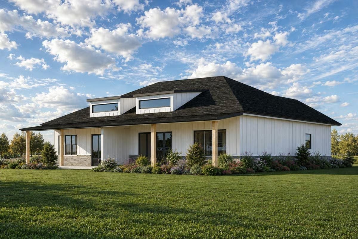 Board-and-Batten White with a Dark Roof That Actually Works