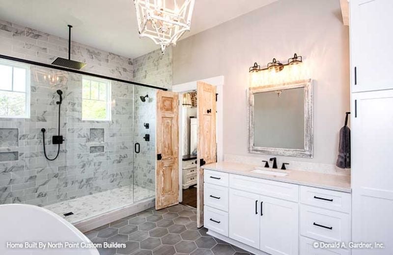 Matte Black Fixtures, Hex Floors, and a Shower Built for Two