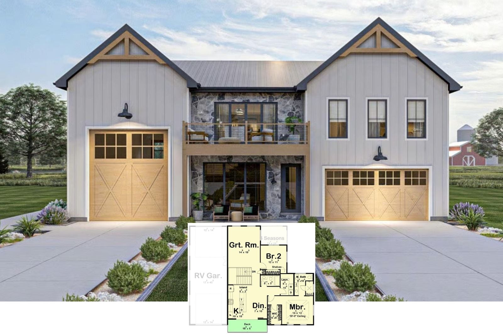Welcome to The Calista 2-Bedroom New American Carriage House Plan with RV Garage (1,870 Sq. Ft. Floor Plan)