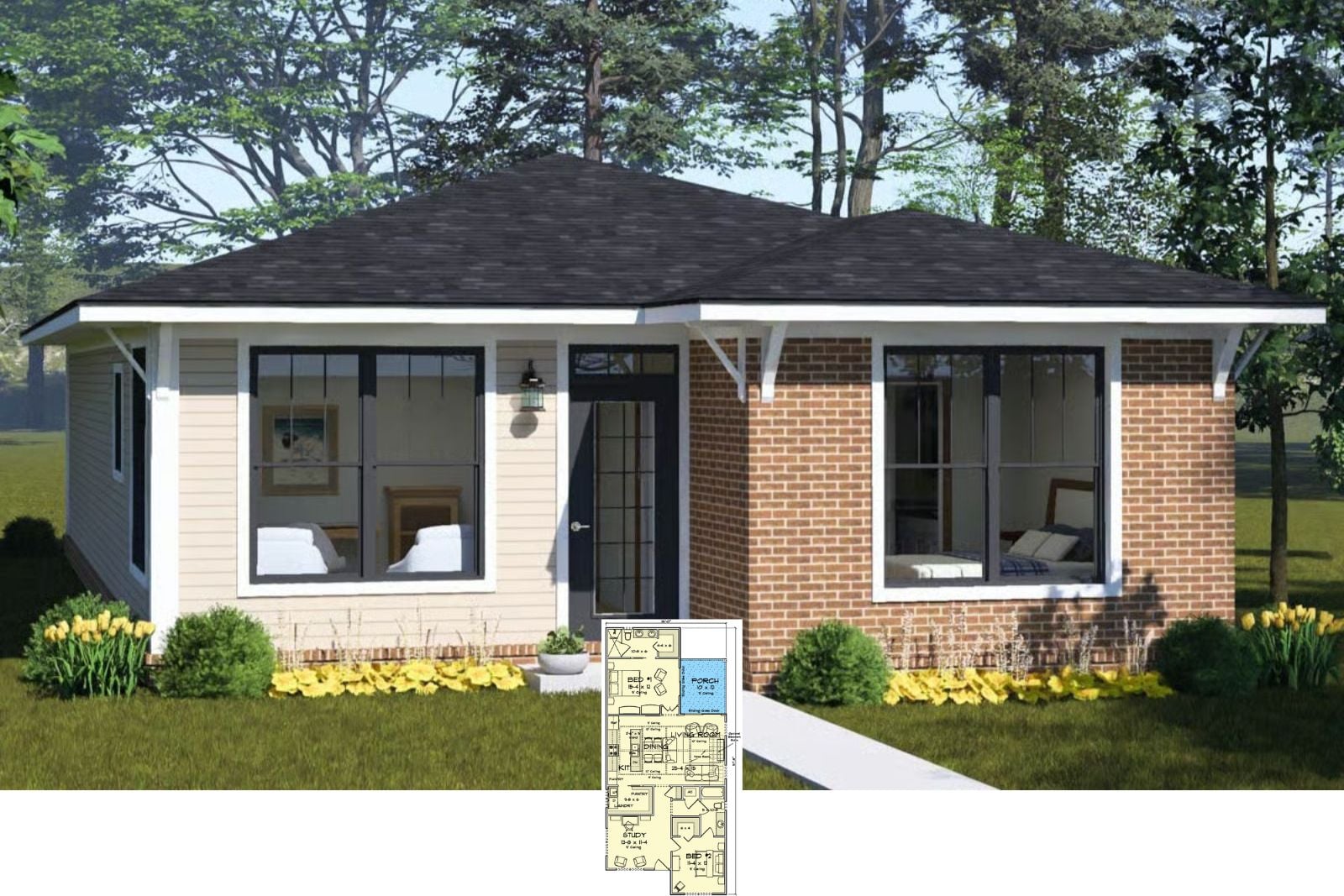 Daffodil Walk 2-Bedroom Traditional Ranch House Plan with Open-Concept Living (1,238 Sq. Ft. Floor Plan)