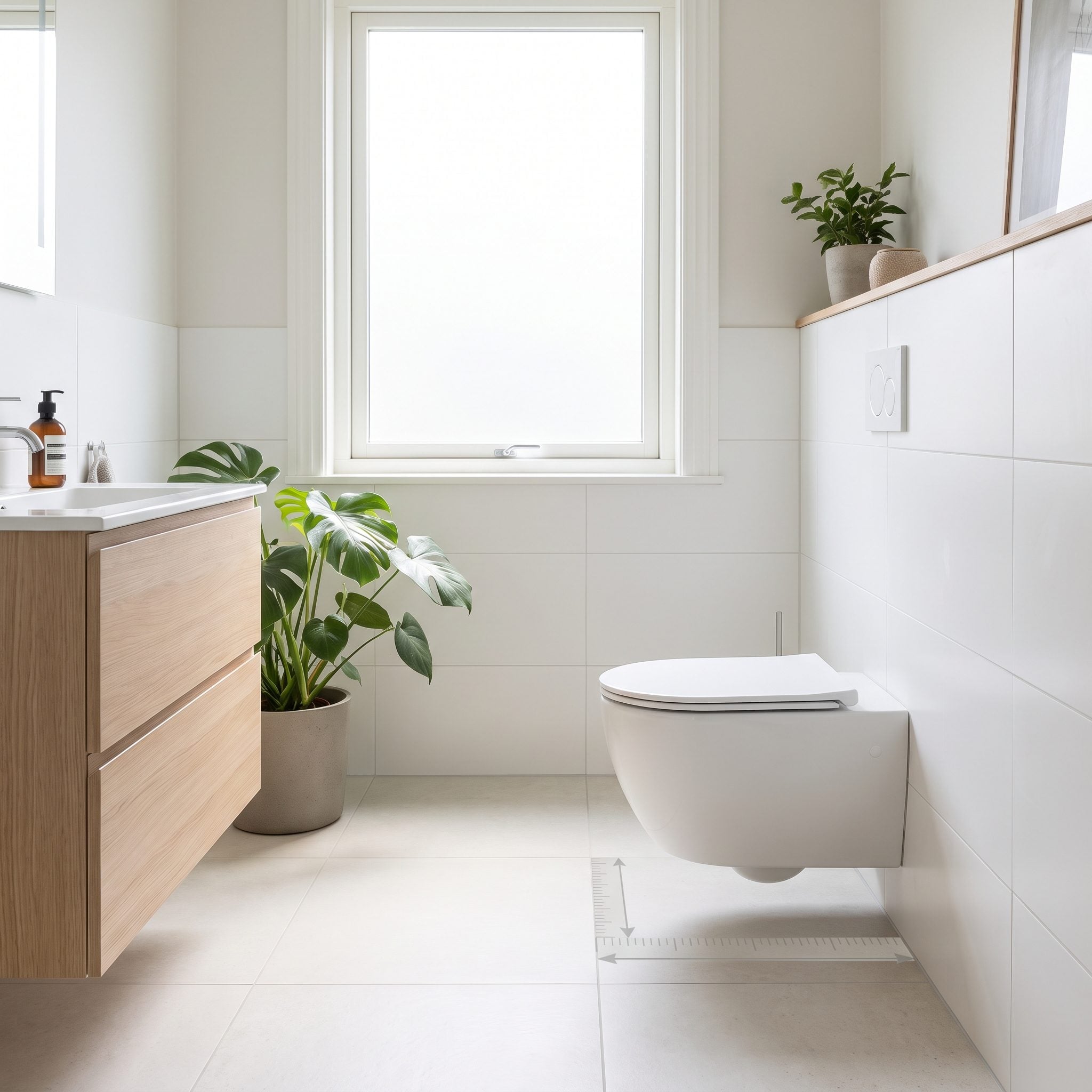 Narrow bathroom with a compact short-projection toilet leaving more open floor in front