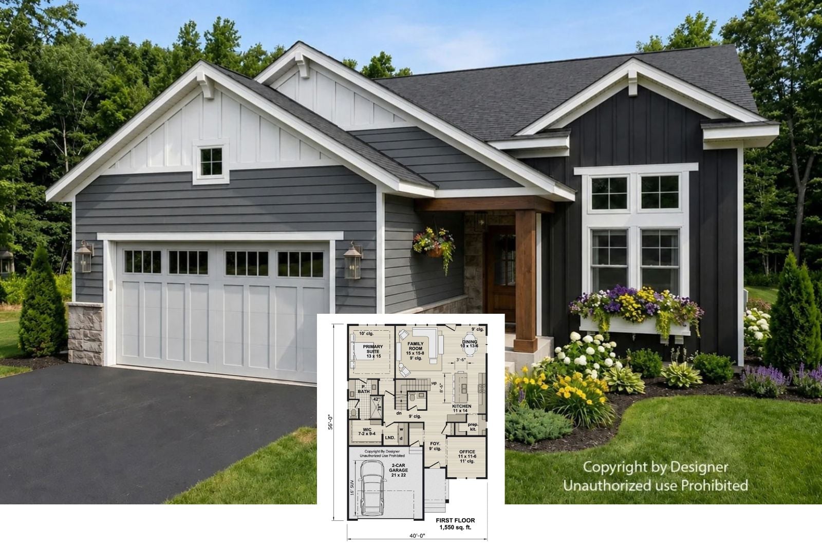 Canyon Ridge 3-Bedroom Modern Craftsman House Plan with Home Office (2,083 Sq. Ft. Floor Plan)
