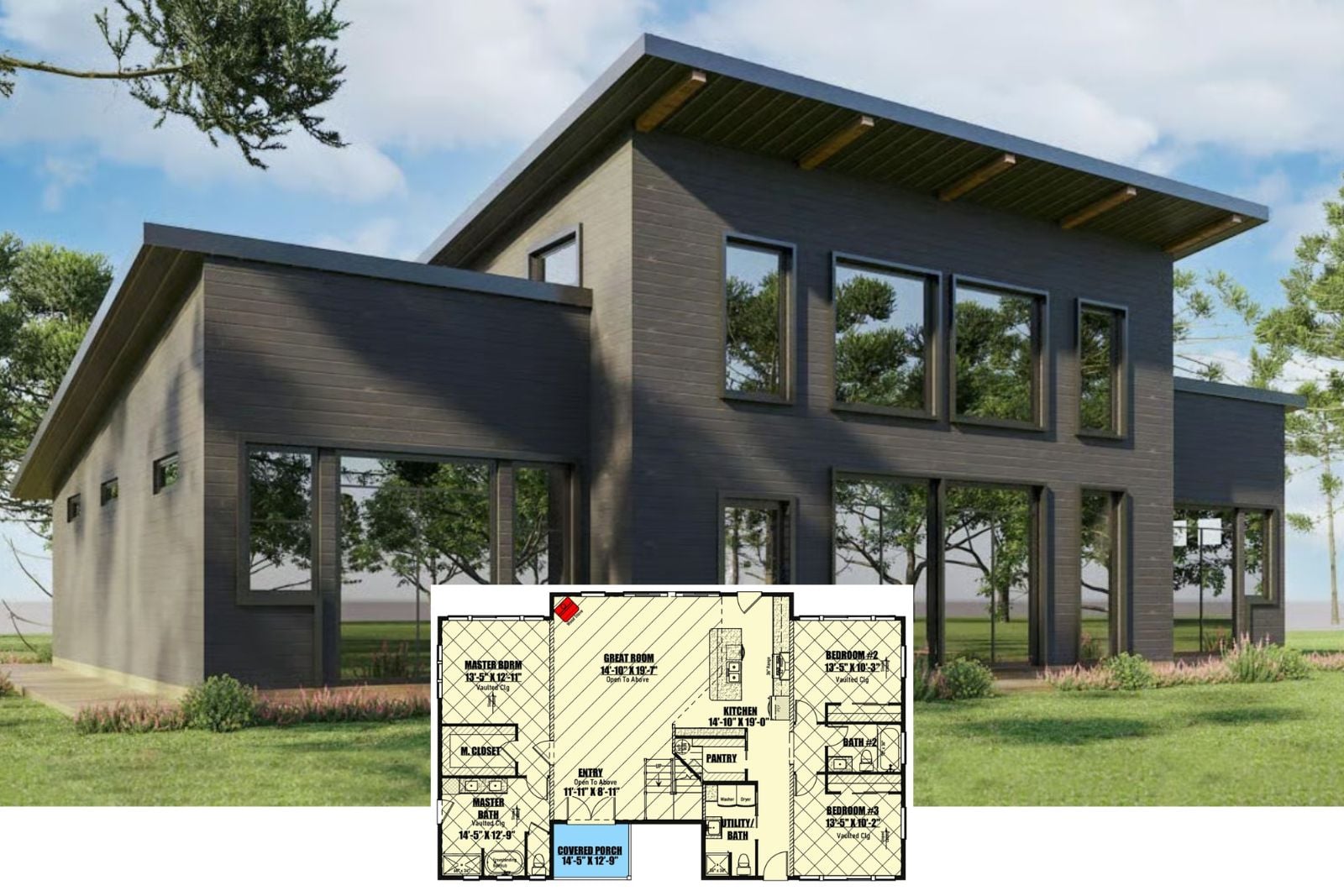 Glasswall Shed 3-Bedroom Contemporary Mountain House Plan with Loft (2,212 Sq. Ft. Floor Plan)