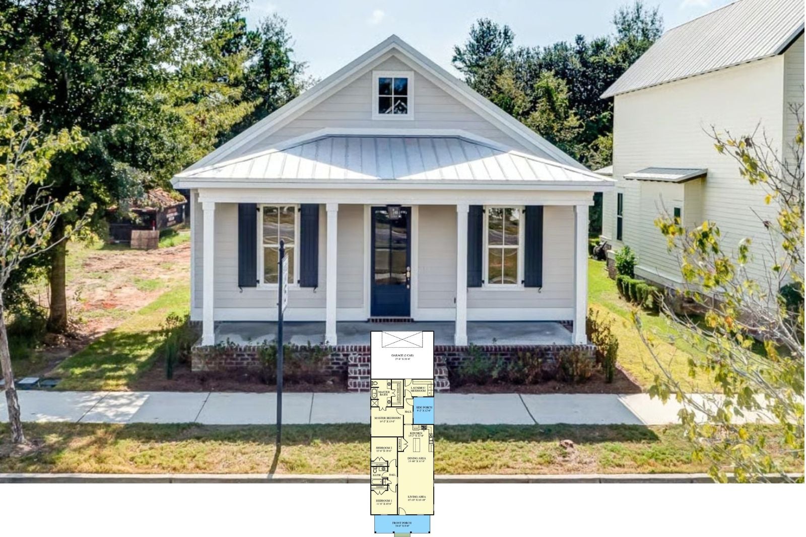 The Clementine 3-Bedroom Cottage House Plan with Rear Garage (1,609 Sq. Ft. Floor Plan)
