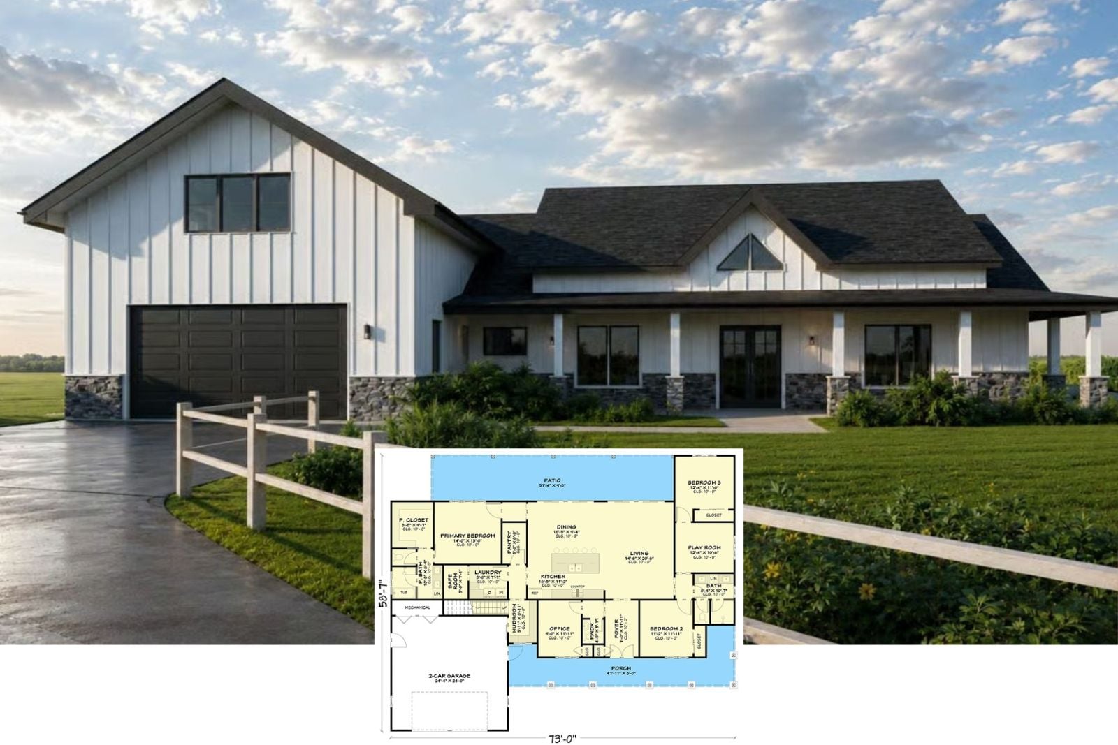 The Beckett 3-Bedroom Country Farmhouse Layout with Bonus Room (2,849 Sq. Ft. Floor Plan)