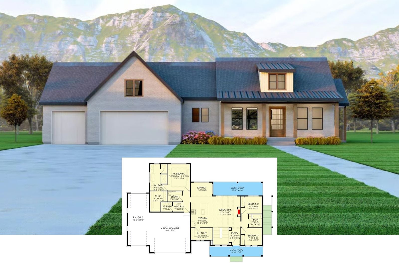 Foothill Brick 5-Bedroom Farmhouse Layout with Finished Basement (1,999 Sq. Ft. Floor Plan)