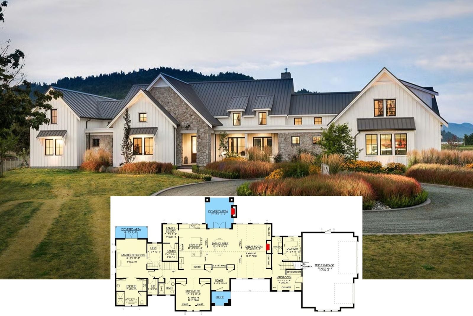 Circle Drive Manor 3-Bedroom Modern Farmhouse Layout with Vaulted Great Room (4,274 Sq. Ft. Floor Plan)