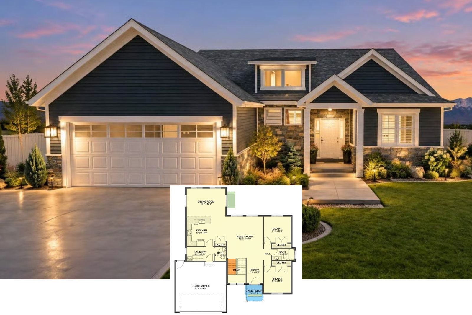 Midnight Gable 5-Bedroom Modern Farmhouse Layout with Finished Basement (2,461 Sq. Ft. Floor Plan)