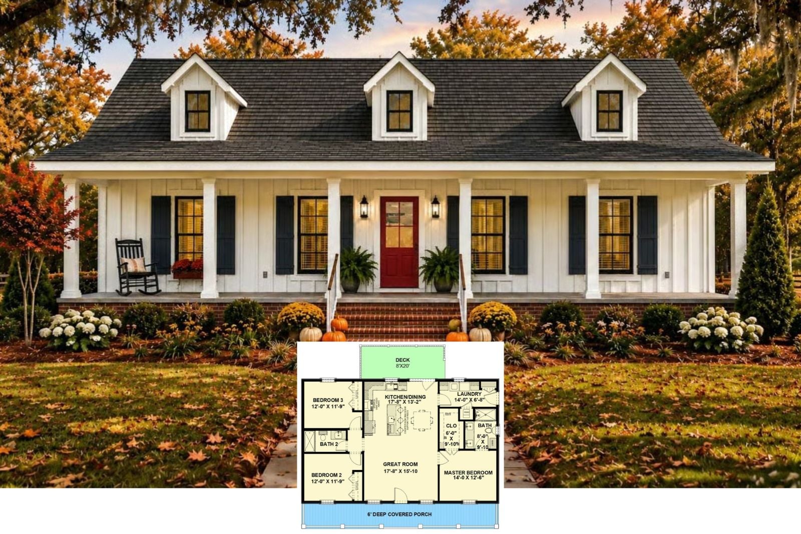 The Abernathy Oaks 3-Bedroom Modern Farmhouse Layout with Covered Front Porch (1,334 Sq. Ft. Floor Plan)