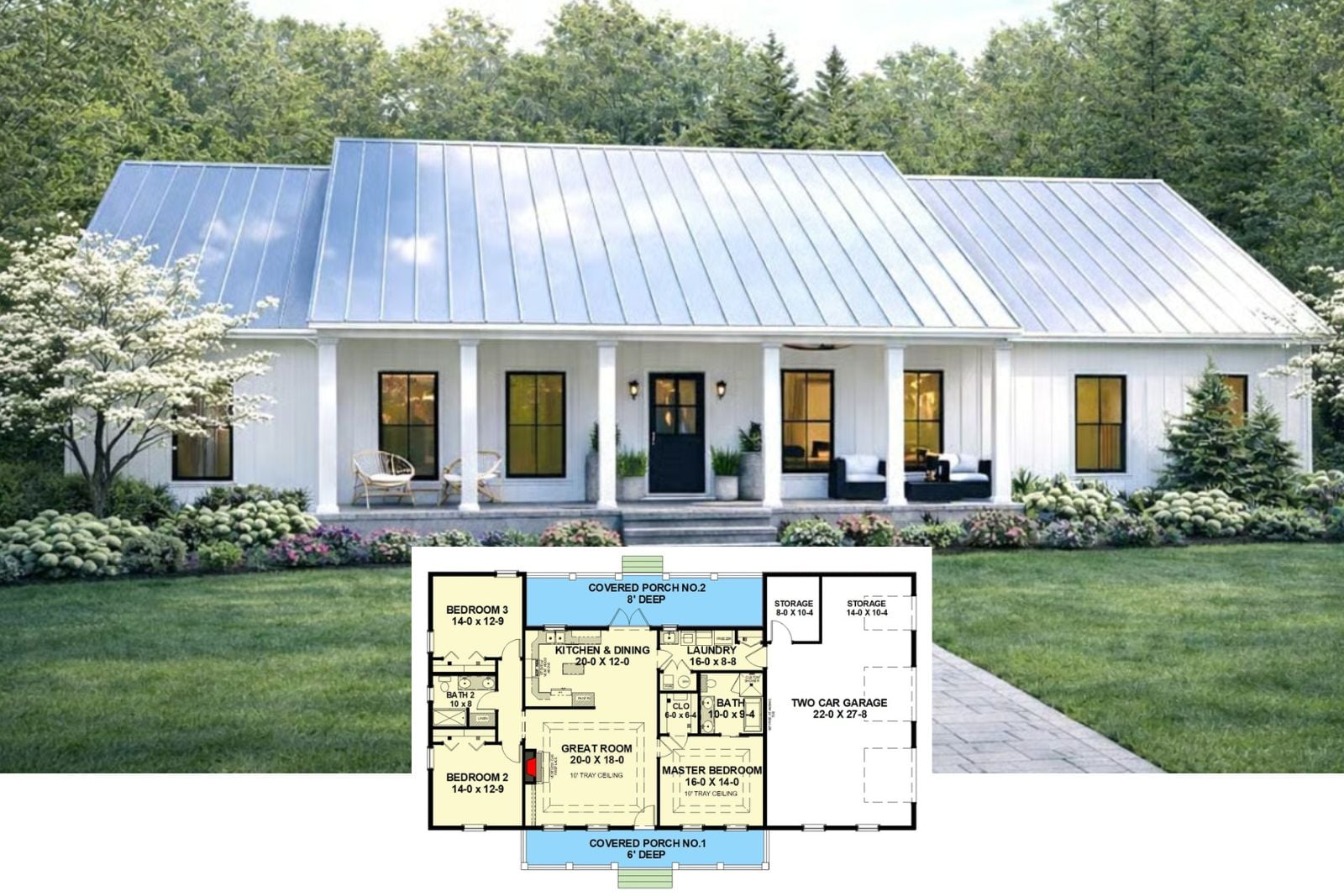 The Tennyson 3-Bedroom New American Ranch House Plan with Dual Covered Porches (1,615 Sq. Ft. Floor Plan)