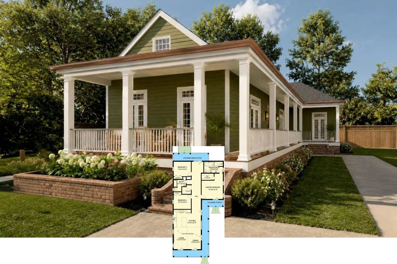 The Magnolia Vance 3-Bedroom Southern New Orleans House Plan with Wraparound Porch (1,533 Sq. Ft. Floor Plan)
