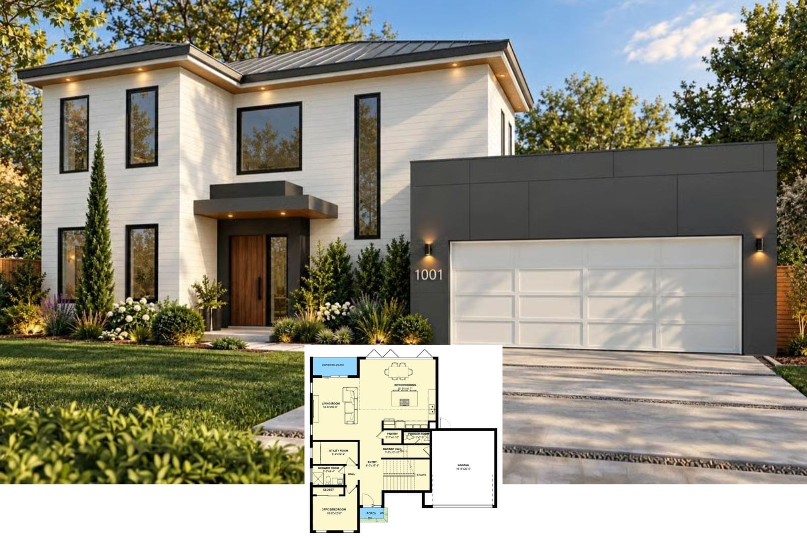 Cypress Column 4-Bedroom Contemporary Modern House Plan with Double Garage (2,328 Sq. Ft. Floor Plan)