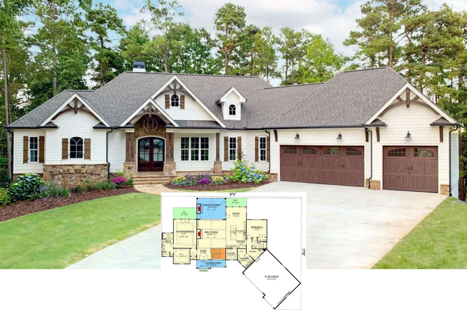 Timber Crescent 4-Bedroom Country Craftsman House Plan with Screened Porch (3,869 Sq. Ft. Floor Plan)