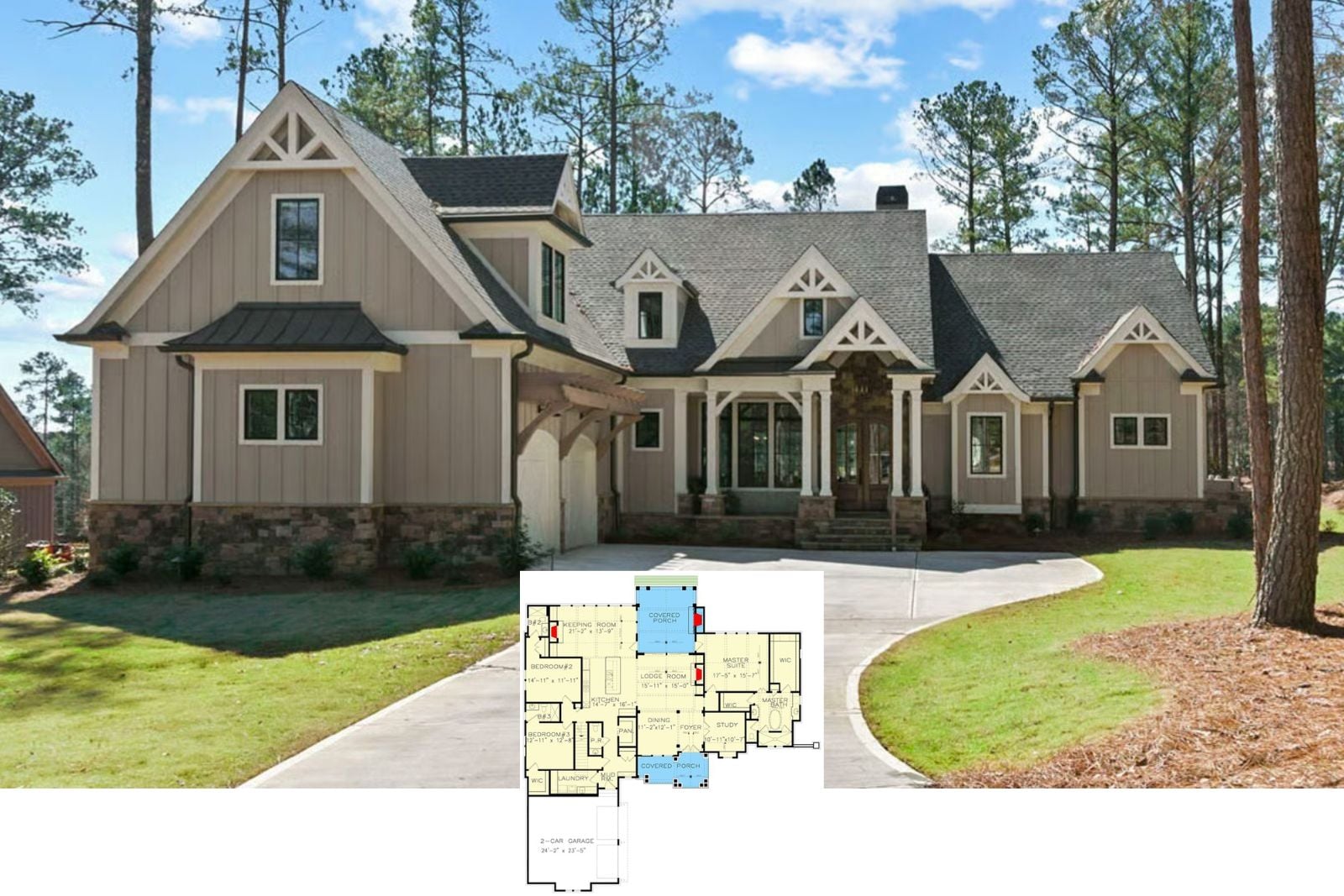 The Halston 4-Bedroom Country Craftsman House Plan with Bonus Room (3,334 Sq. Ft. Floor Plan)