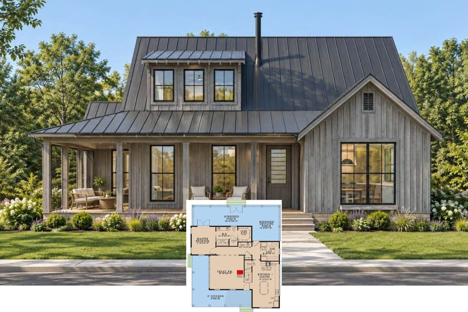 Get to Know The Driftplank Retreat 4-Bedroom Rustic Mountain Farmhouse Layout with Wraparound Porch (2,051 Sq. Ft. Floor Plan)