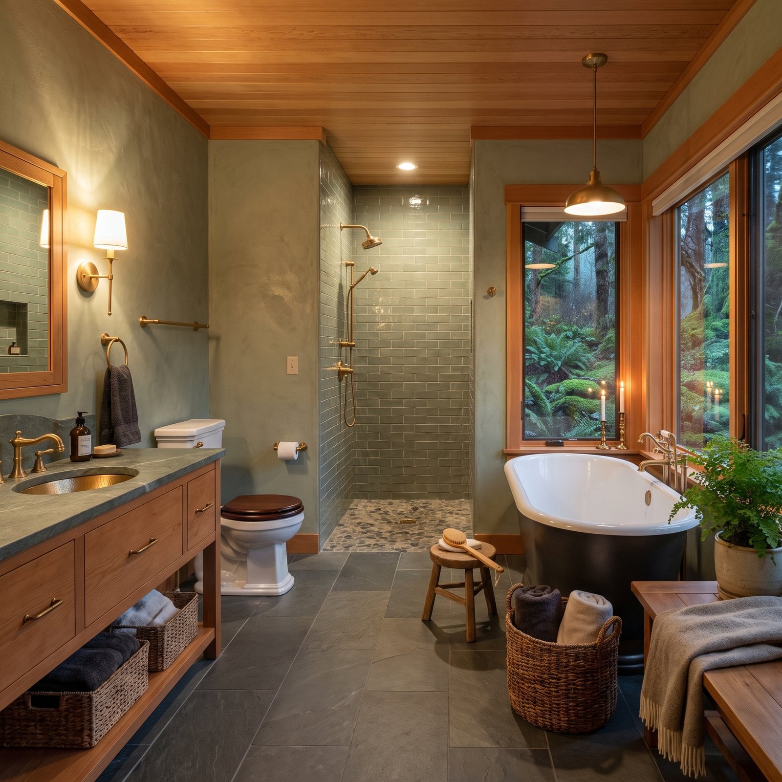 A Rainforest Palette of Sage Walls, Douglas Fir and River Stone
