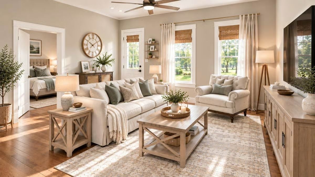 Cream Sofas, Bamboo Shades, and Afternoon Light That Does Most of the Work