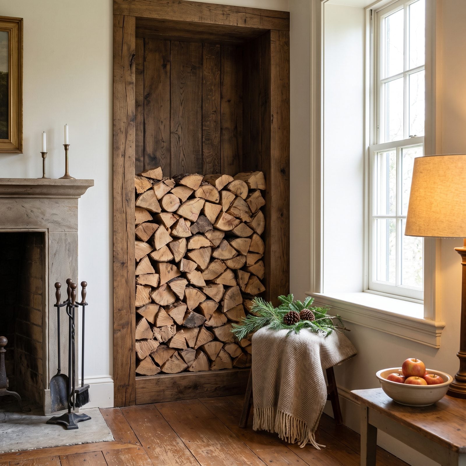 Add a Substantial Firewood Niche Beside the Fireplace