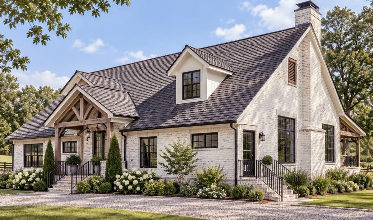 Whitewashed Brick and Raw Timber Make a Case for Quiet Country Living