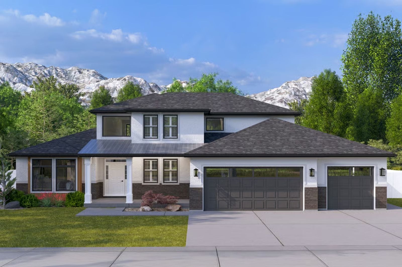 Alpine Hip Roof 6-Bedroom Prairie-Style with Home Theater Designed for Self-Made Homeowners Finally Building What They Always Wanted (Floor Plan)