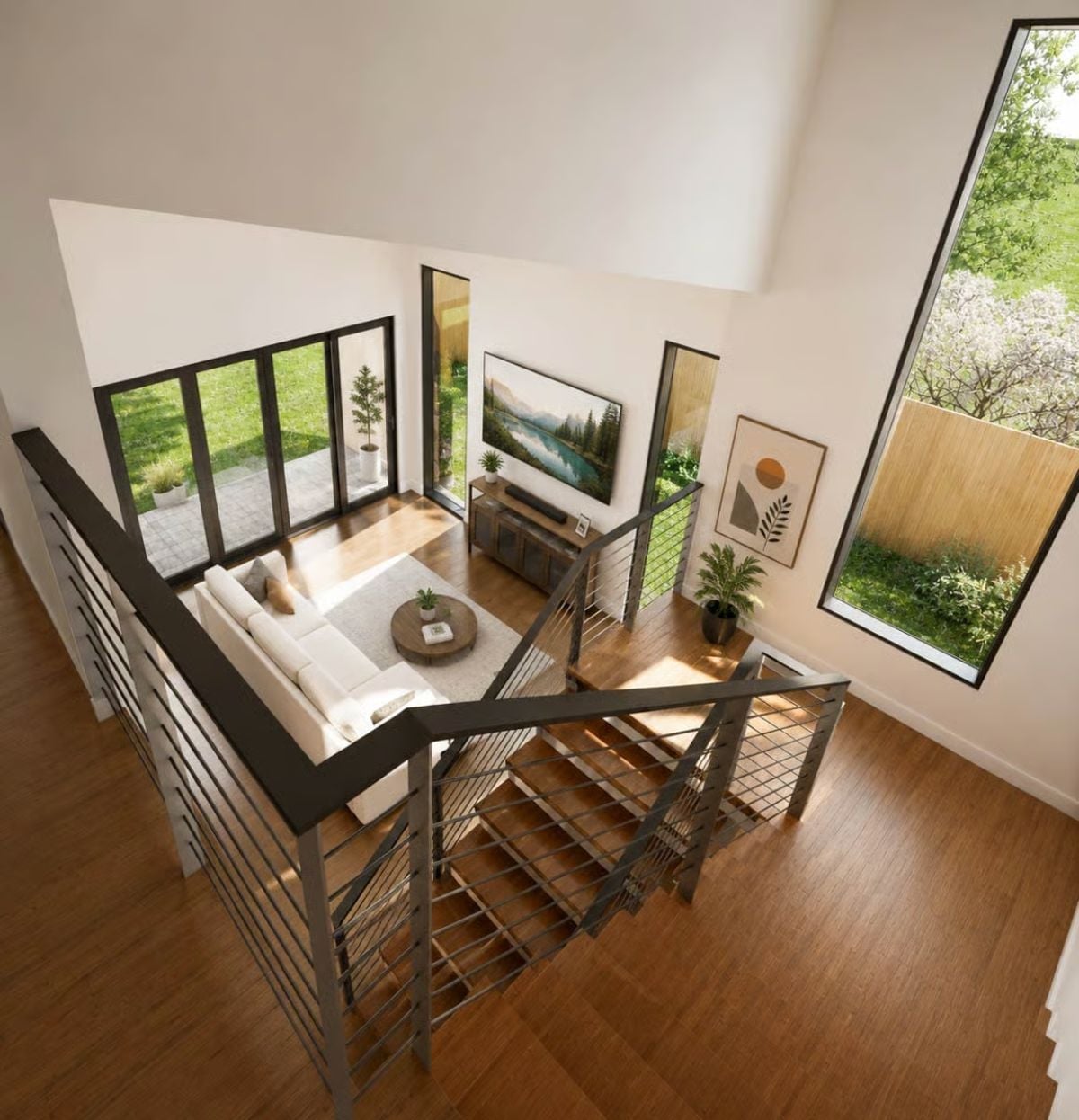 Loft Overlook, Cable Rails, and a Living Room That Earns Every Square Foot Below