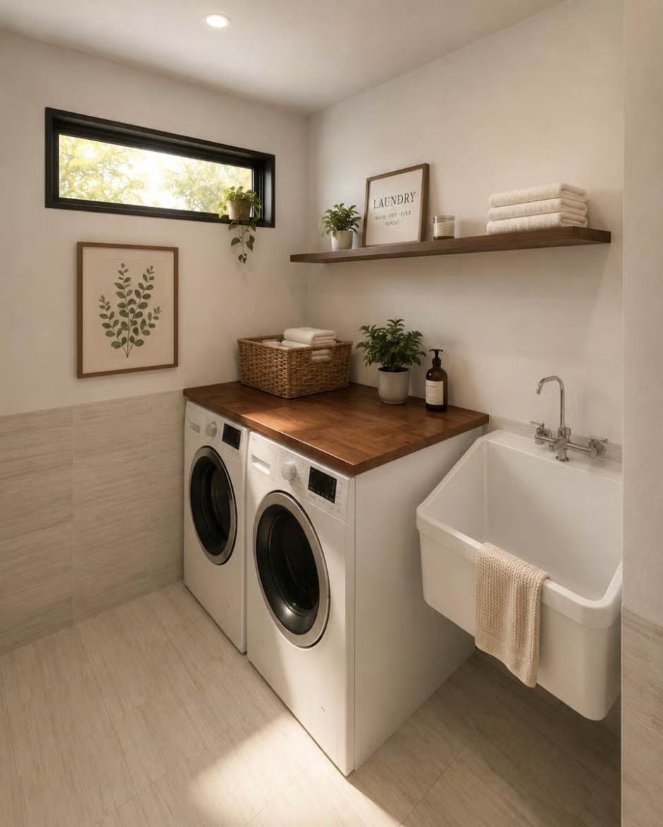 Warm Walnut Countertop, a Utility Sink, and Plants That Actually Belong Here