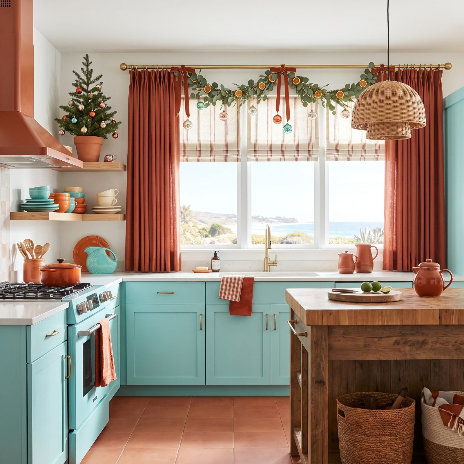 Aqua and Burnt Sienna: A Breezy, Unexpected Christmas Kitchen