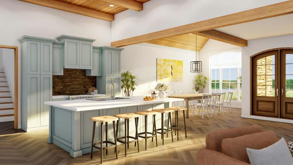 Sage Cabinets and a Brick Backsplash Make This Kitchen Hard to Walk Past