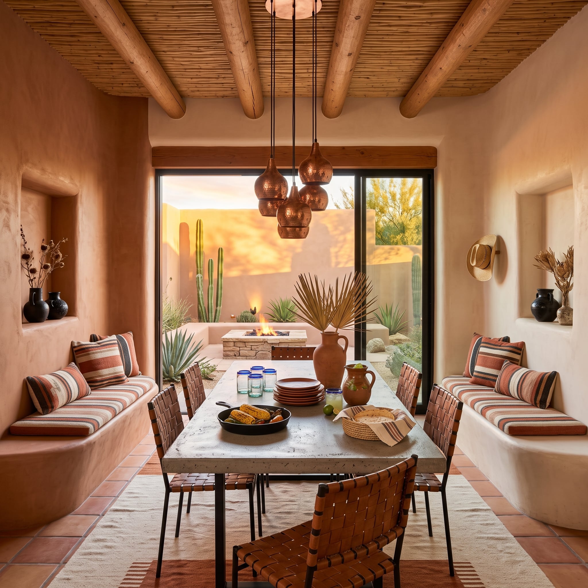 Adobe Walls, Copper Pendants, and a Desert Dining Room That Knows Exactly What It Is