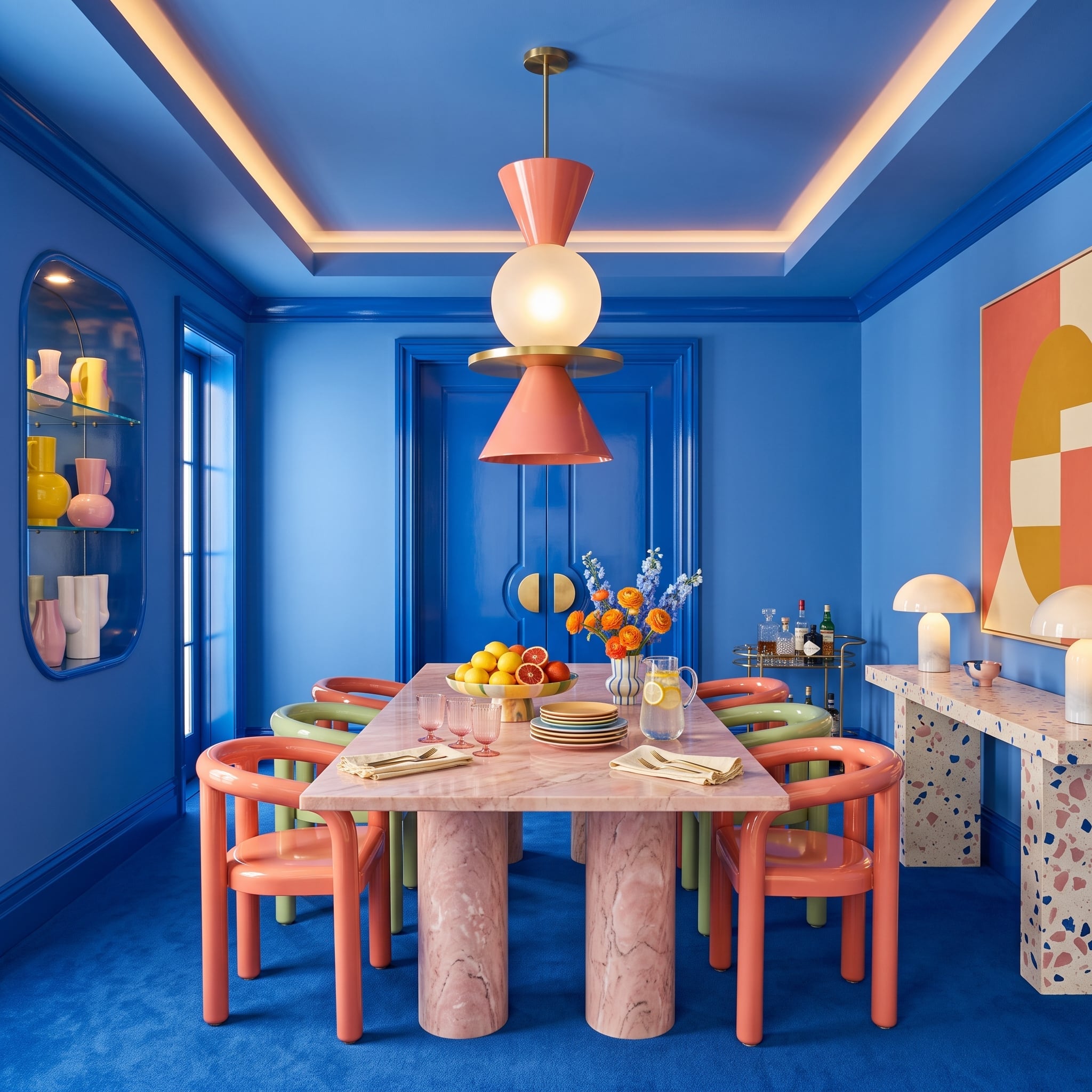 Cobalt Walls, Pink Marble, and a Dining Room That Went All In on Color