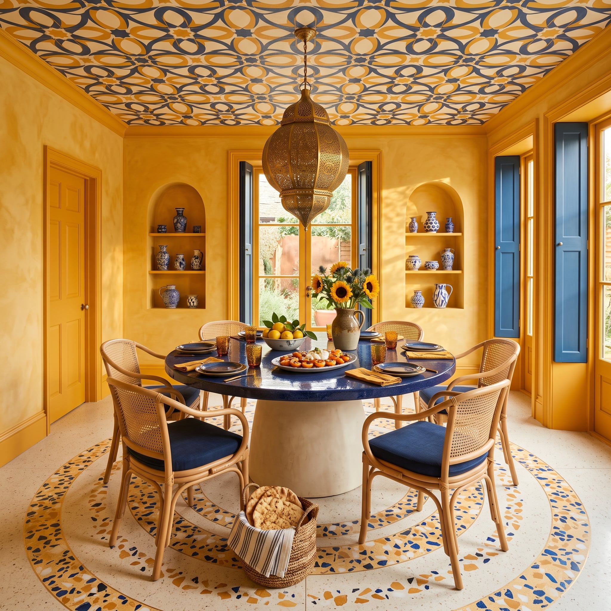 Saffron Walls, Moroccan Brass, and a Terrazzo Floor That Anchors Everything