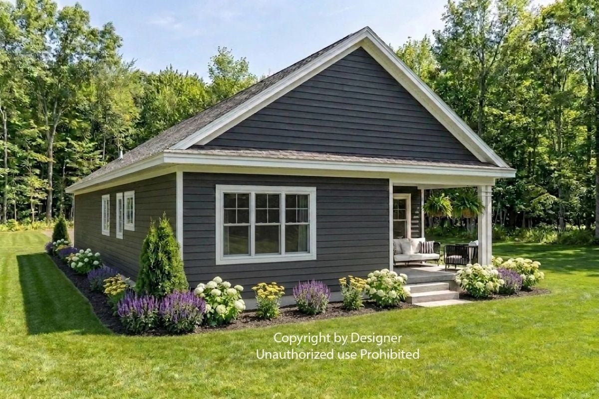 Dark Siding and a Covered Porch Built for Two