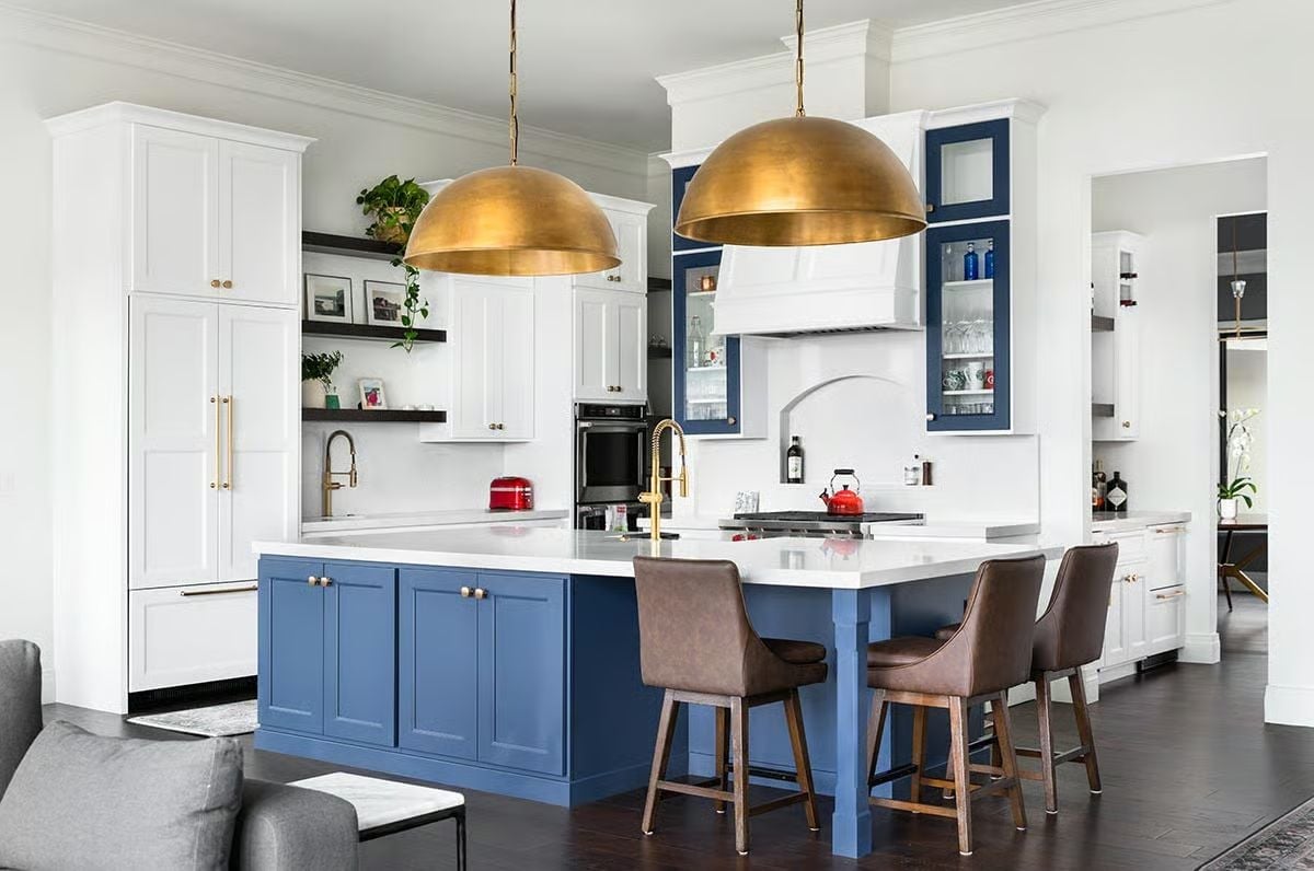 Gold Dome Pendants Over a Blue Island That Earns Every Compliment It Gets