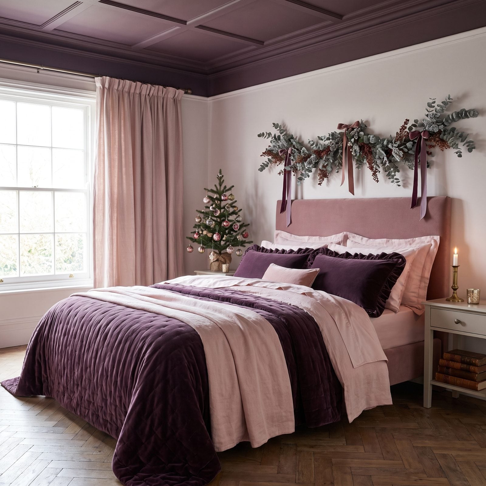 Aubergine and Ballet Pink: A Soft, Grown-Up Holiday Bedroom
