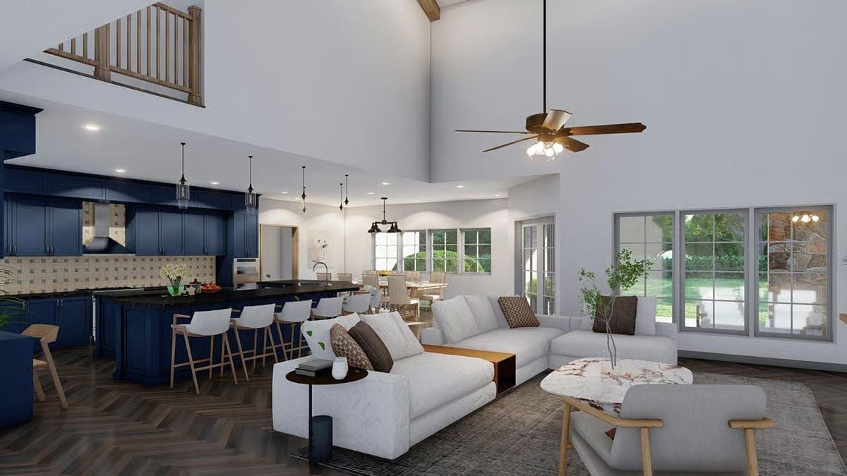 Navy Cabinetry and Vaulted Ceilings Built for People Who've Waited Long Enough