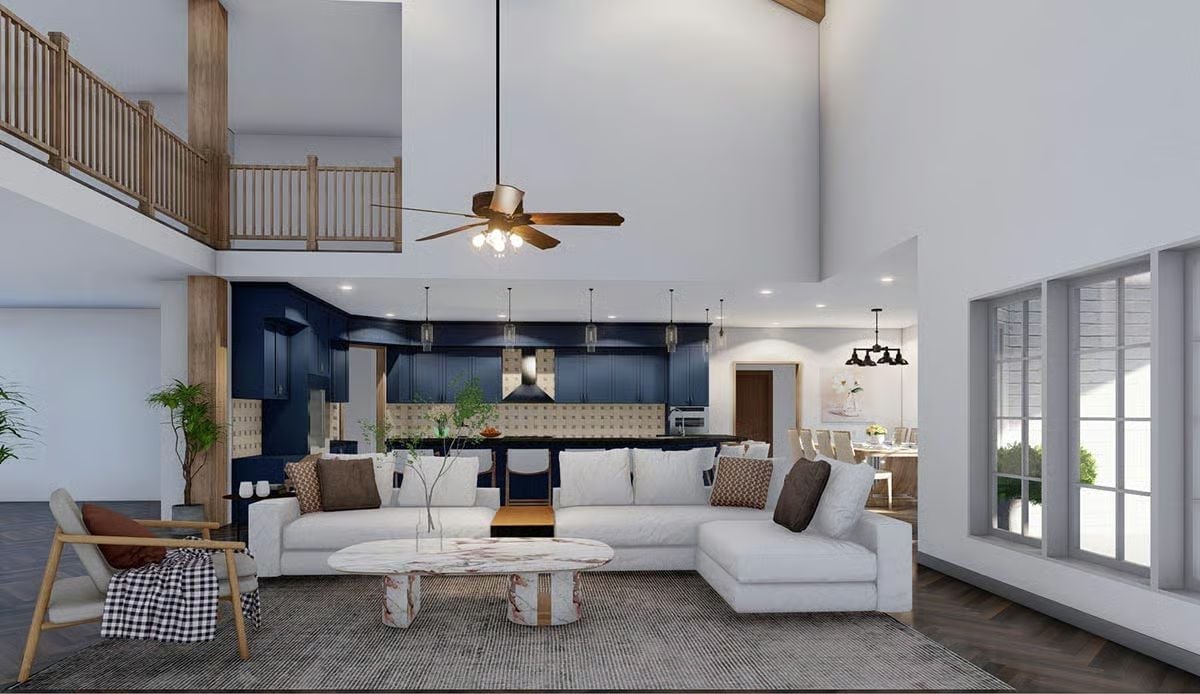 Vaulted Two-Story Great Room Where the Kitchen Finally Gets to Be the Star