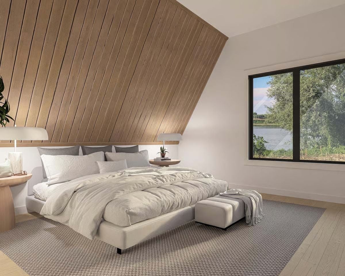 Sloped Cedar Planks and a Water View That Makes the Bed Feel Like the Best Seat