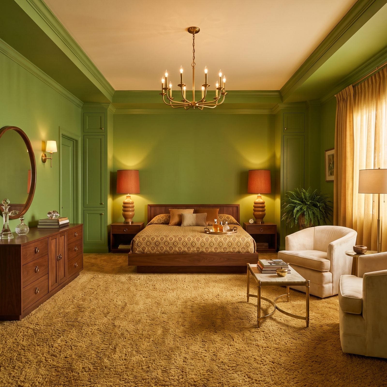 Avocado-Green Walls from Floor to Ceiling