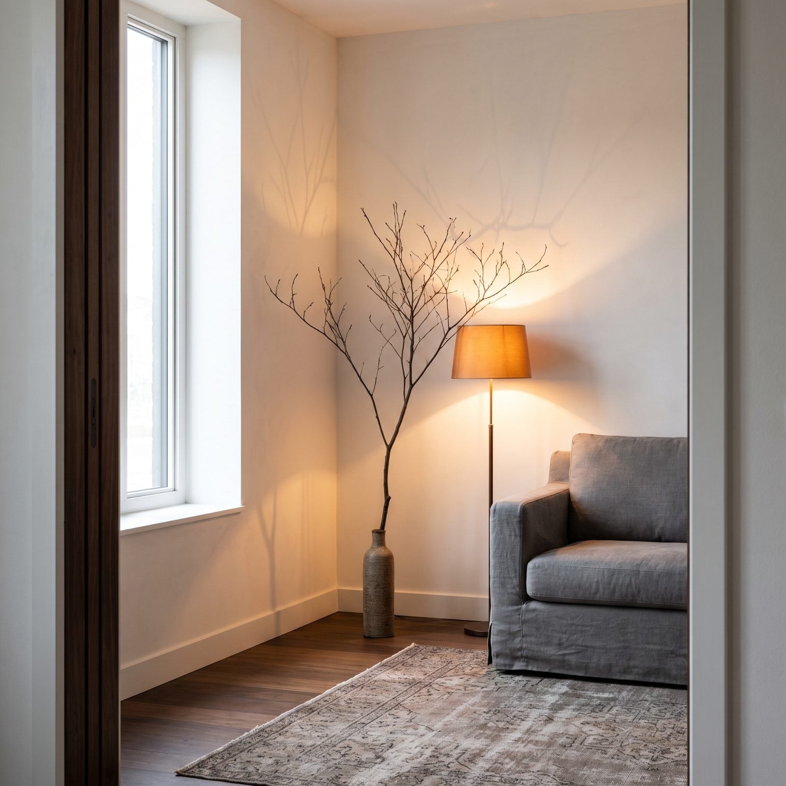 A Bare Branch Casting Star-Shaped Shadows on the Wall