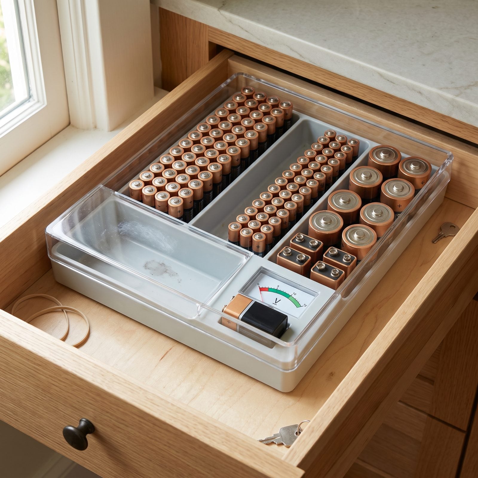 A Battery Organizer With a Built-In Tester