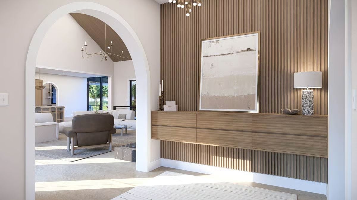 Fluted Wood Panels and an Arched Passage That Earns Every Square Foot of the Entry