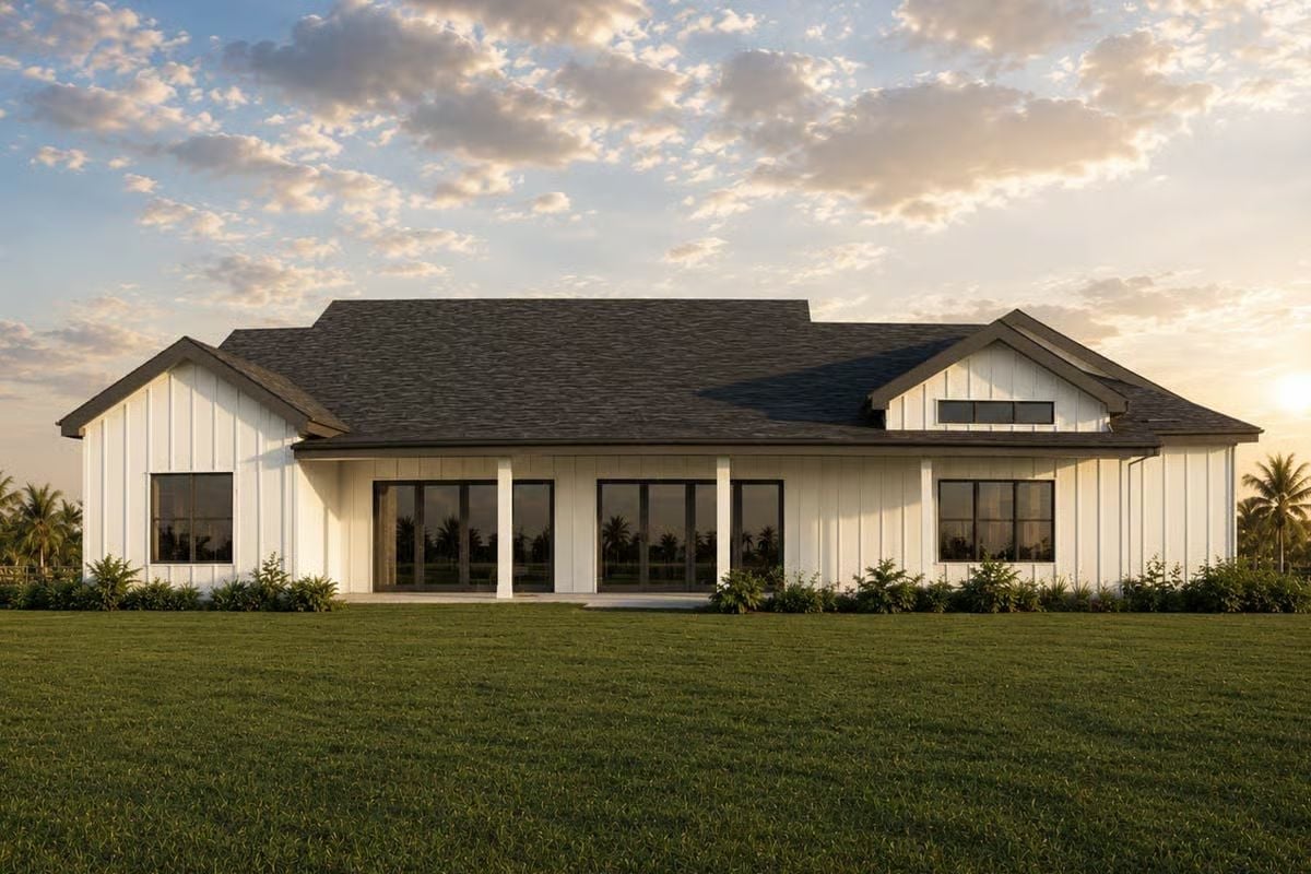 Board-and-Batten White With a Dark Roof That Actually Works