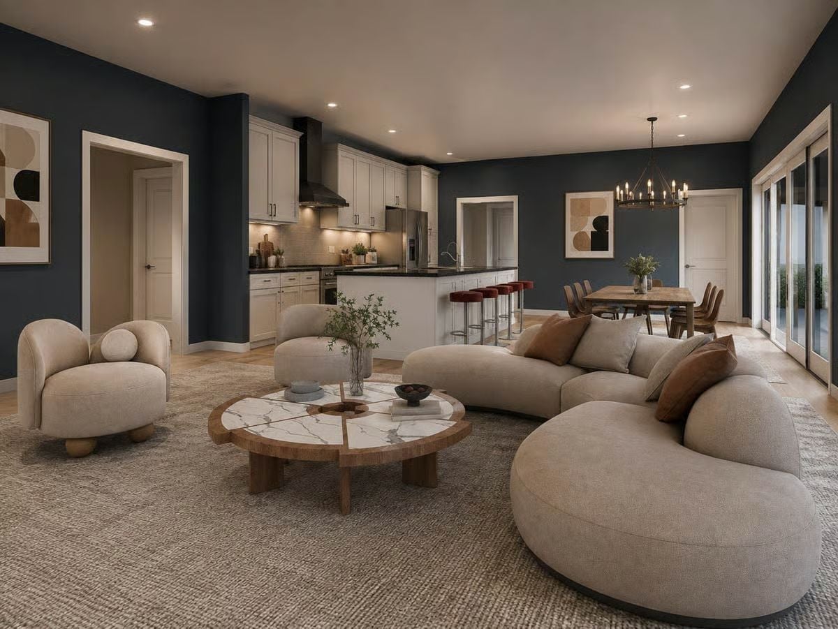 Marble-Top Coffee Table Anchors a Living Room That Knows Exactly What It Is