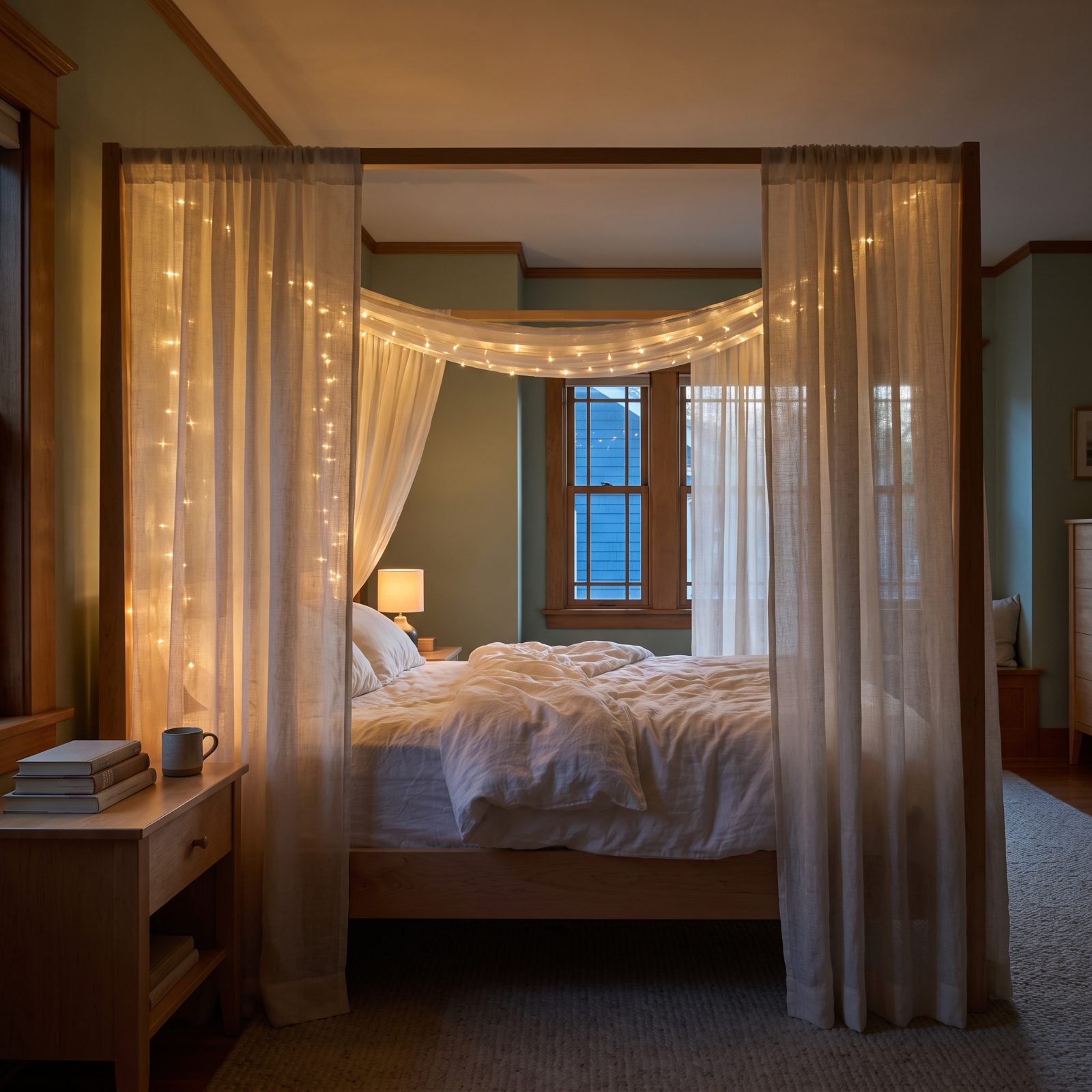 A Bedroom Canopy Draped in Delicate Fairy Lights