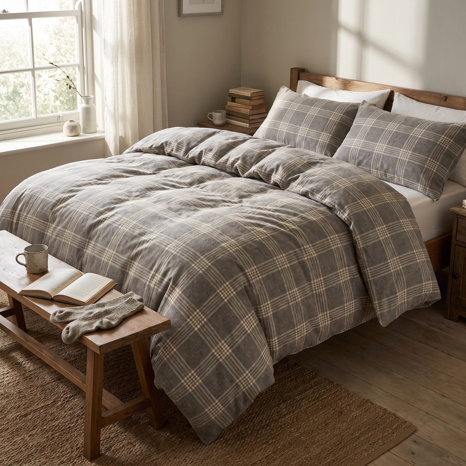 A Bedroom Softened by a Brushed-Flannel Duvet