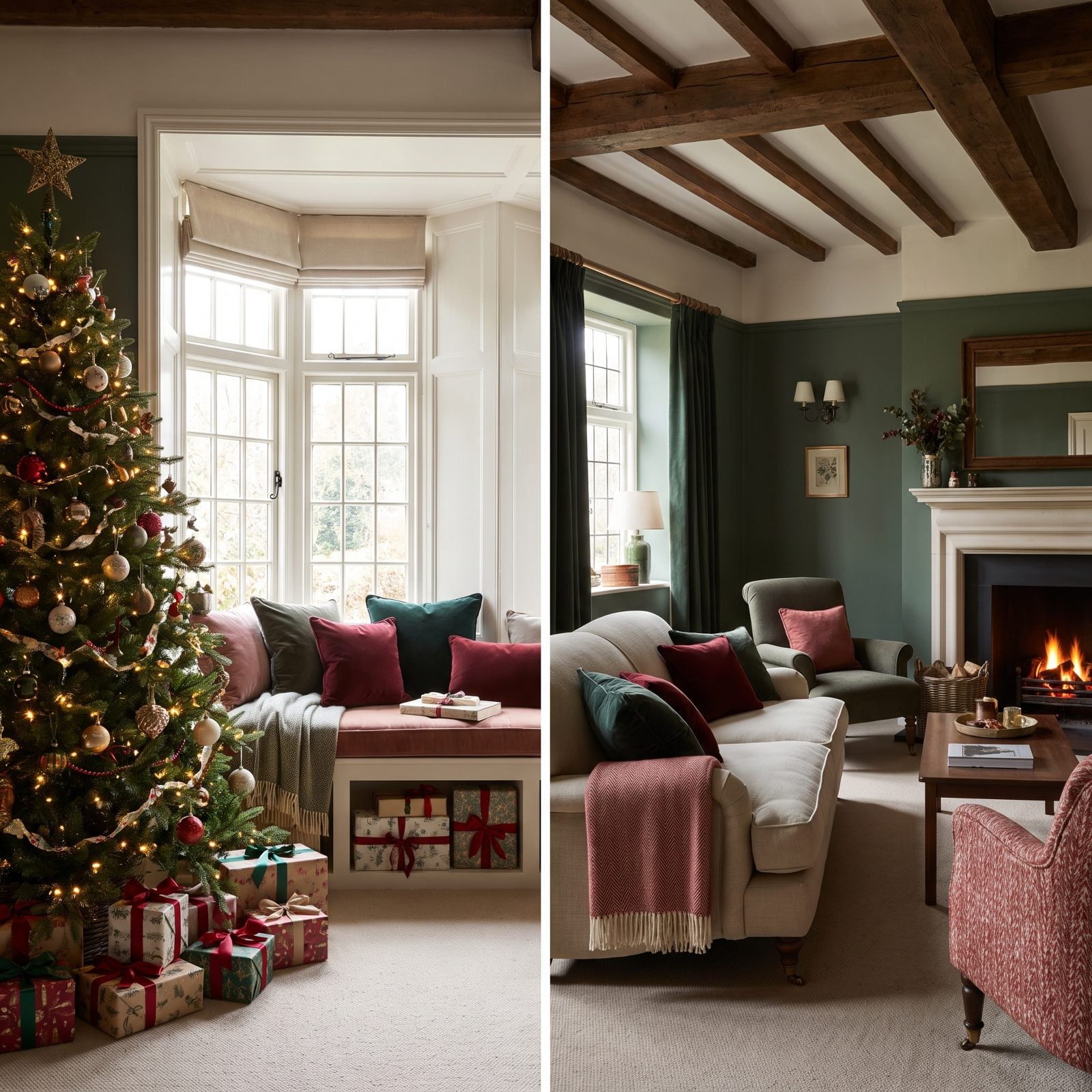 Beside a Window Seat With Presents Below