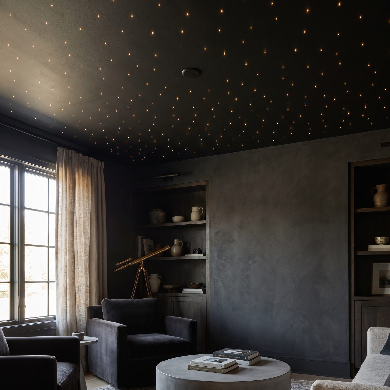 A Black Ceiling Scattered with Warm Celestial Lights