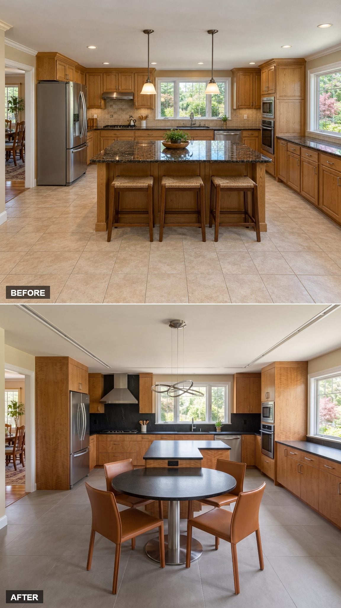 Black-Granite Peninsula With a Circular Dining End