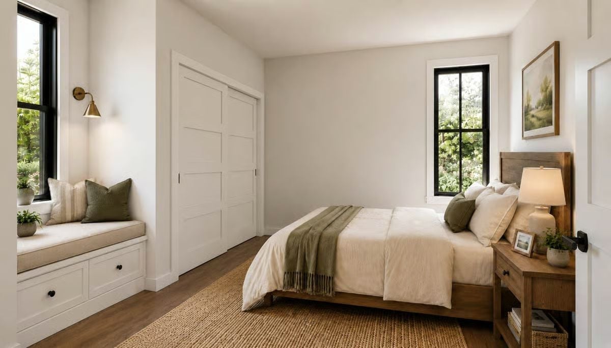 Built-In Window Seat, Sliding Closet Doors, and a Bedroom That Knows What It's Doing