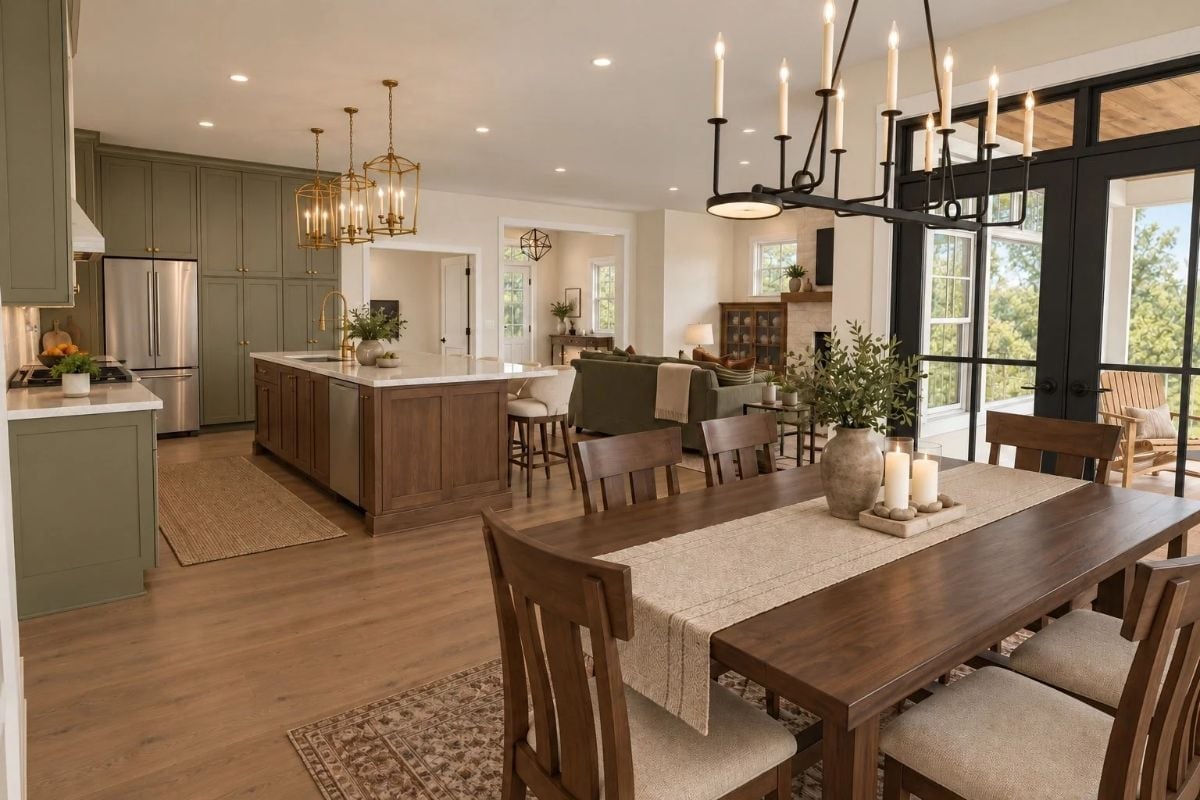 Gold Lanterns, Sage Green, and a Dining Room That Pulls the Whole Floor Together